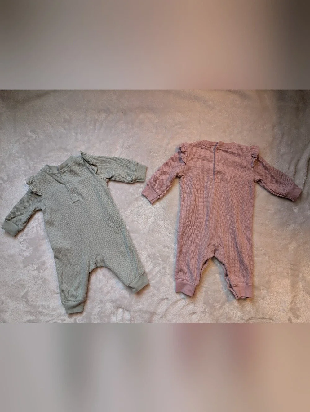 Carter's Baby Girl 3M Waffle Knit Romper Bundle 2-Piece Pink & Sage 3 Months VGU